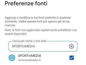 aggiungi SPORTinMEDIA fonti google