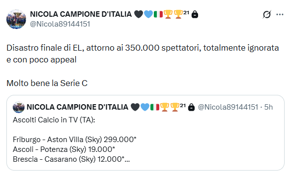 Ascolti finale Europa League 2026 Aston Villa Friburgo Sky Sport