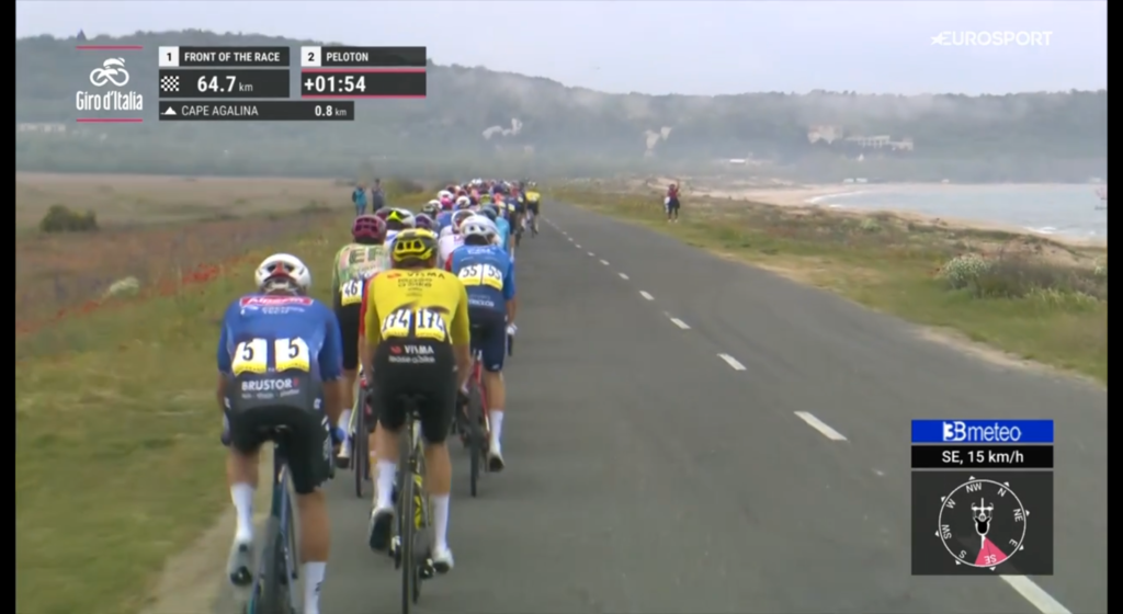 Grafica vento in tempo reale Giro d'Italia 2026