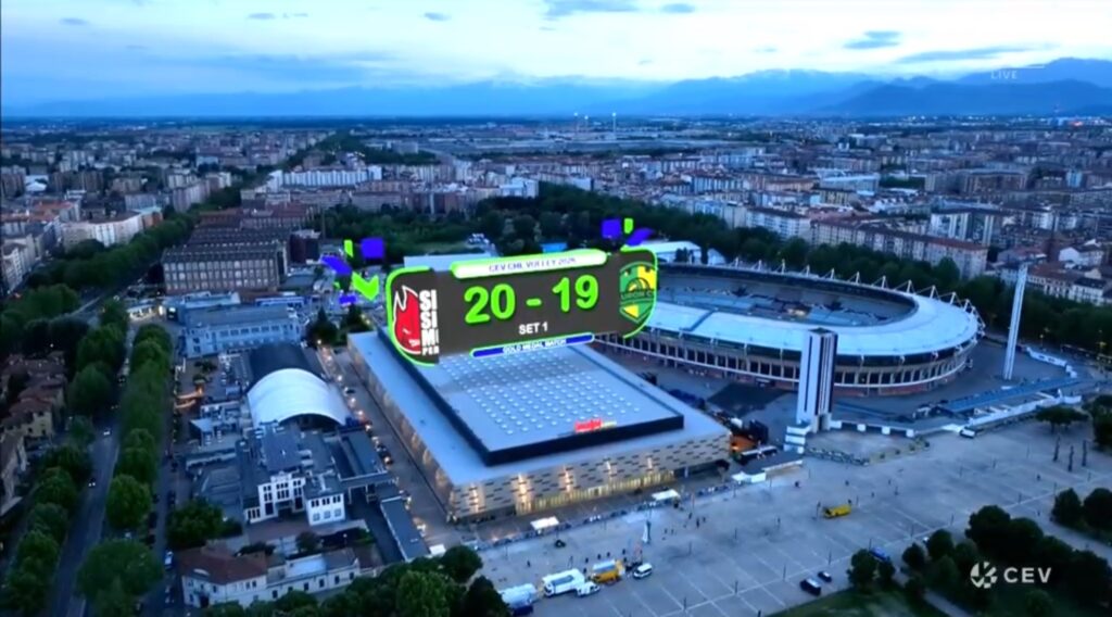 Drone per le riprese aeree con grafiche in realtà aumentata alla Final Four volley