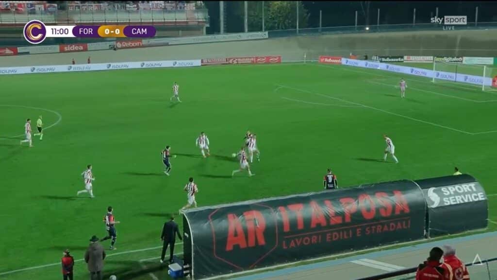 Fascia del terreno di gioco coperta dai teloni pubblicitari in Serie C