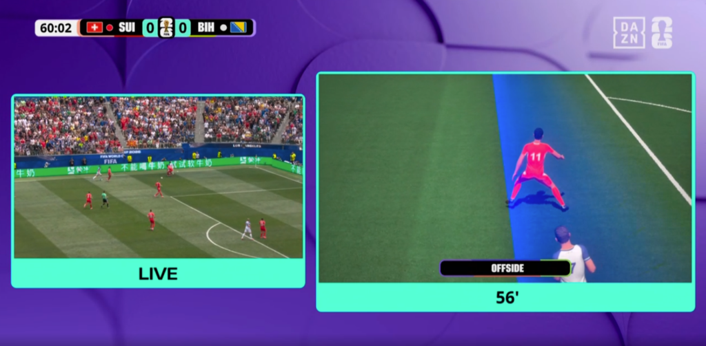 Split screen con grafica SAOT ai Mondiali 2026