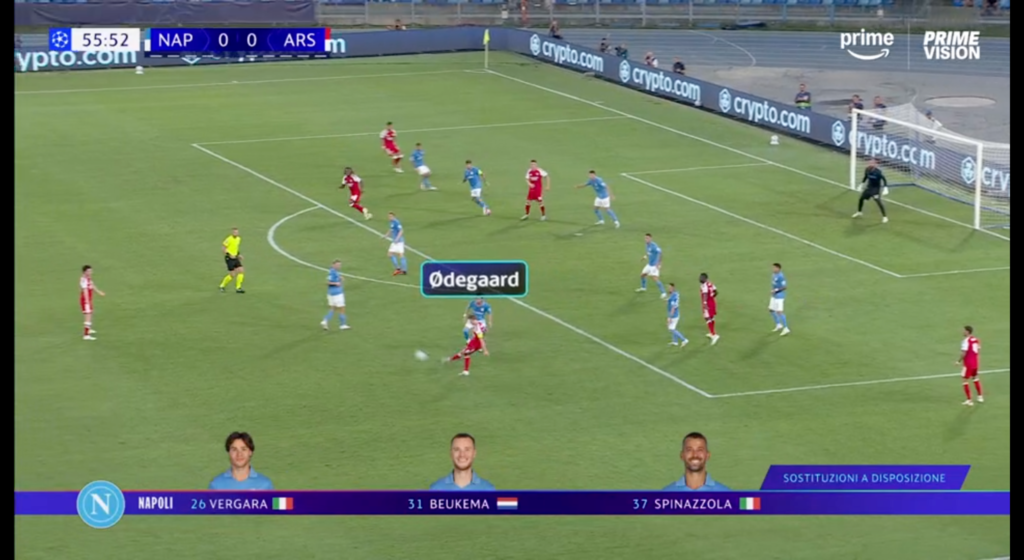 La grafica Amazon Prime con le card dei giocatori in panchina, che sostituisce temporaneamente il radar